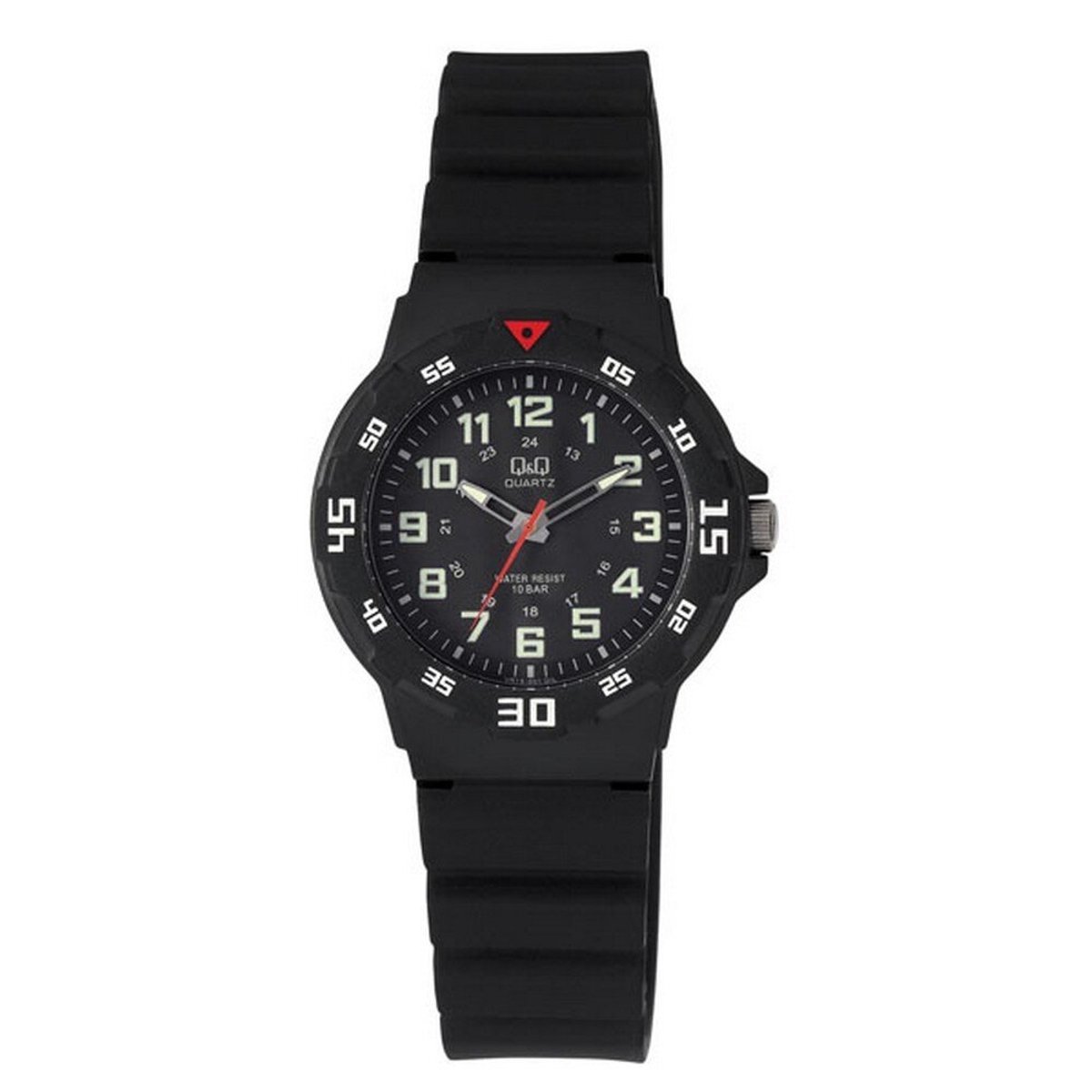 QQ VR19J001Y - Horloge - Sport - Analoog - Dames - Vrouwen - Kinderen - Plastic band - Rond - Cijfers - Kunststof - Zwart - Groen - 10 ATM