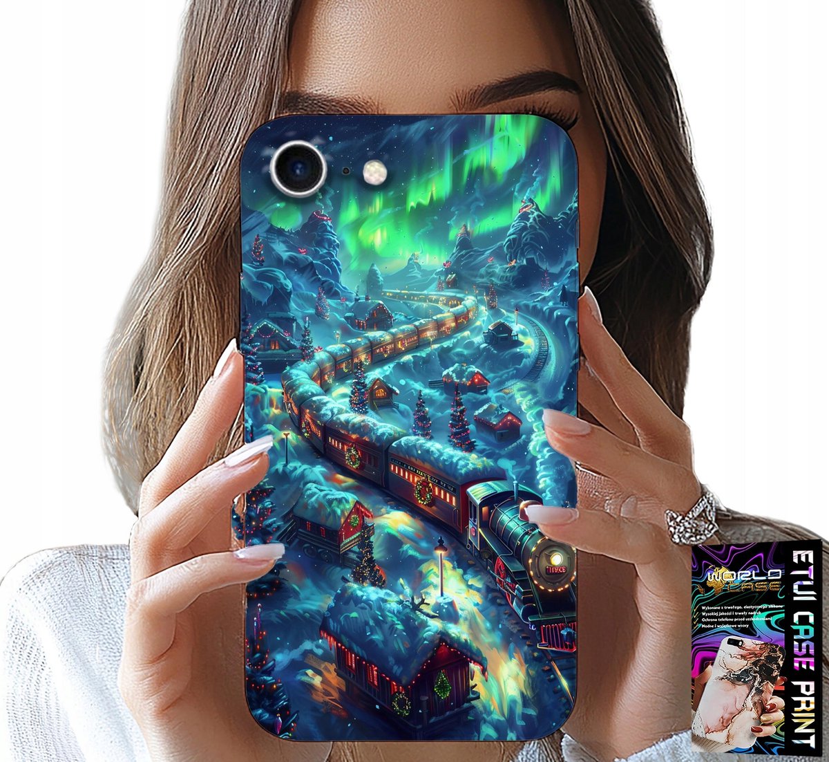 HOESJE VOOR IPHONE 7 / 8 / SE2 - TREIN, CHRISTMAS EXPRESS PATRONEN + GLAS