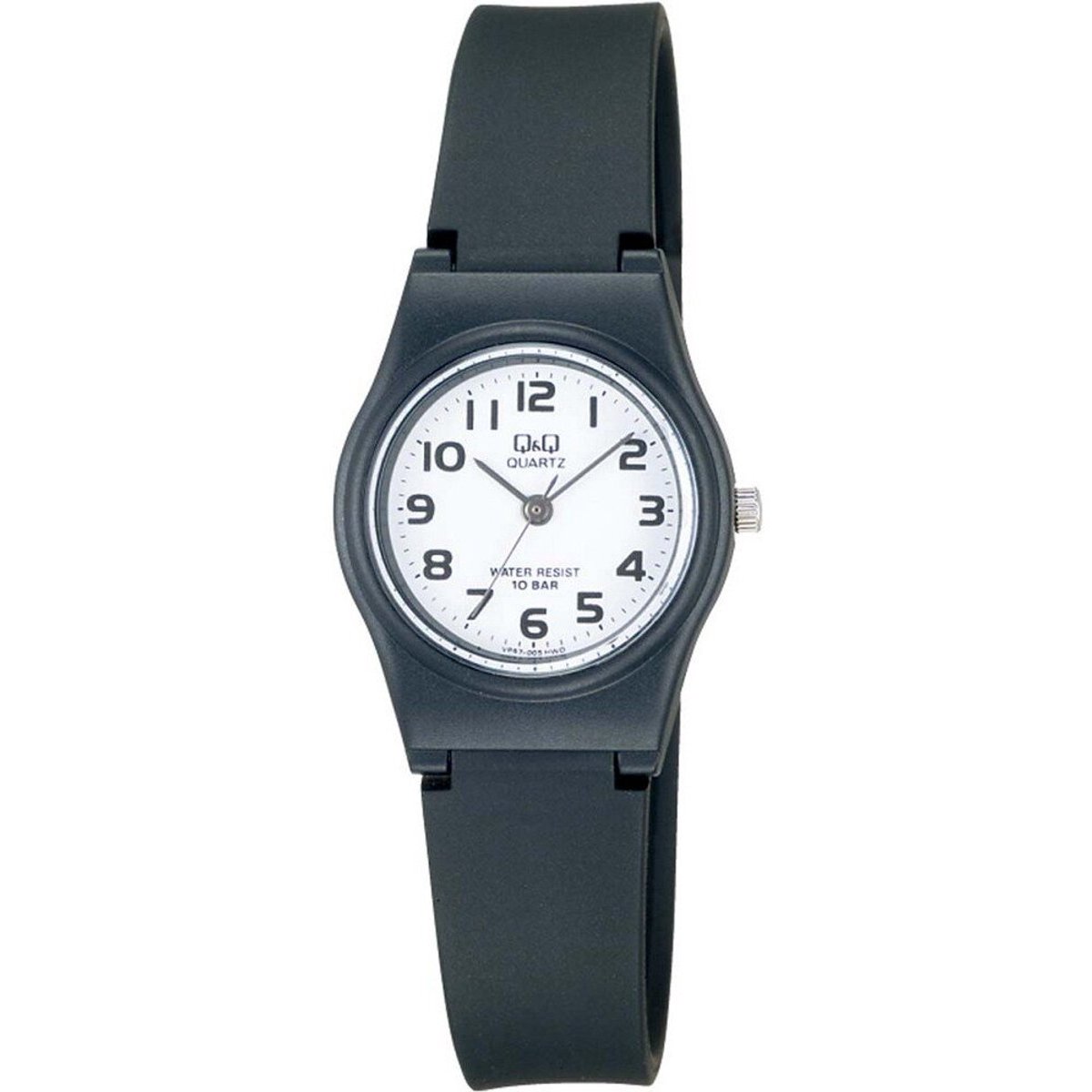 QQ VP47J005Y - Horloge - Sport - Analoog - Dames - Vrouwen - Kinderen - Plastic band - Rond - Kunststof - Cijfers - Zwart - Wit - 10 ATM