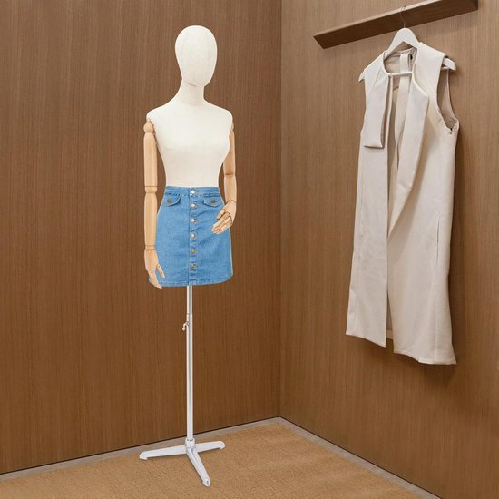 Vrouwen Etalagepop - Paspop Torso - Kleding Presentatie - Verstelbare Hoogte - 65-120 cm - Zilver Gebroken Wit van Merkloos — afbeelding 2
