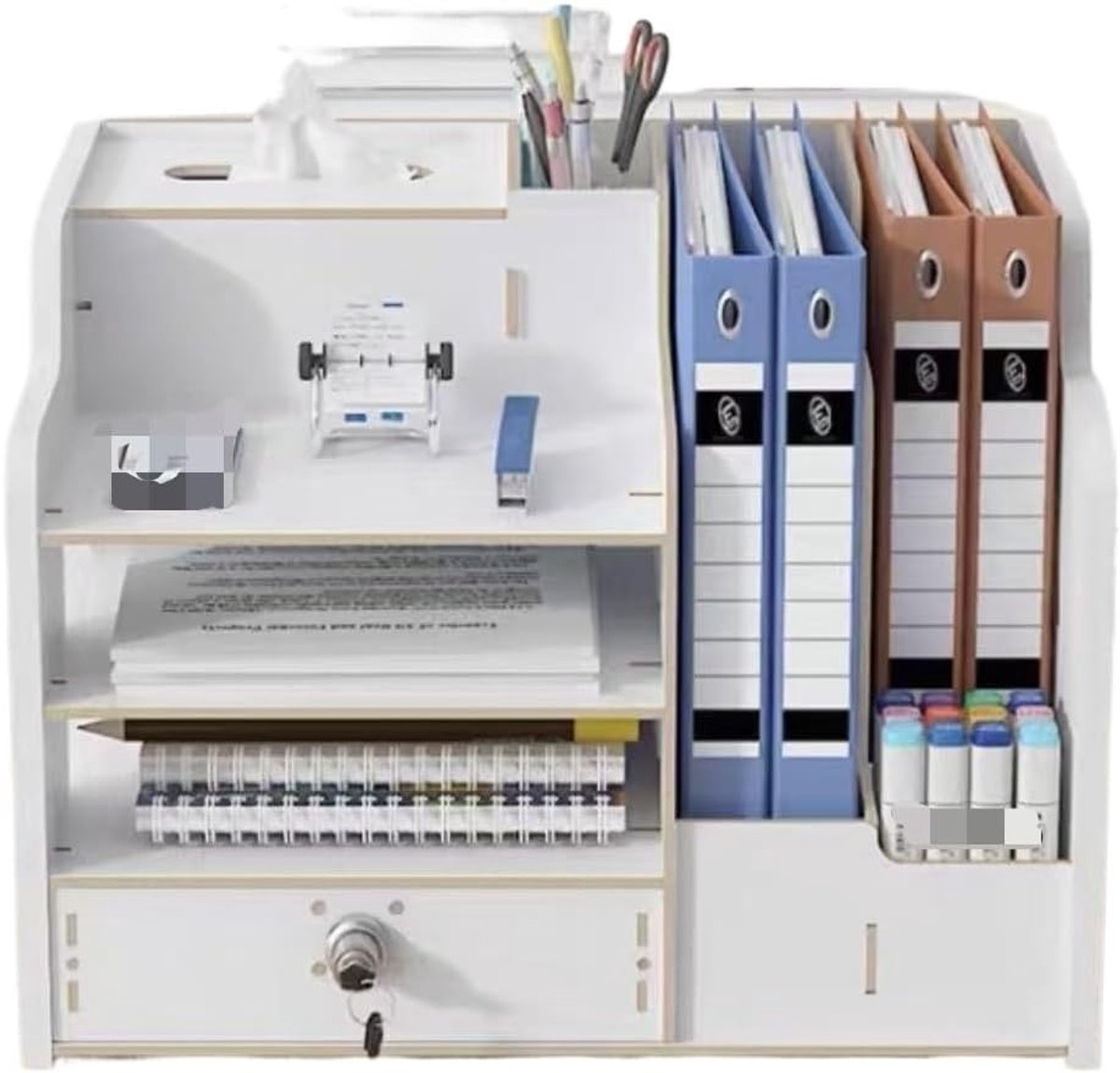 Bureau Organizer - Kantoor Opslag - Papieren Sorteren - Met Lade - 39x29x28 cm - Wit