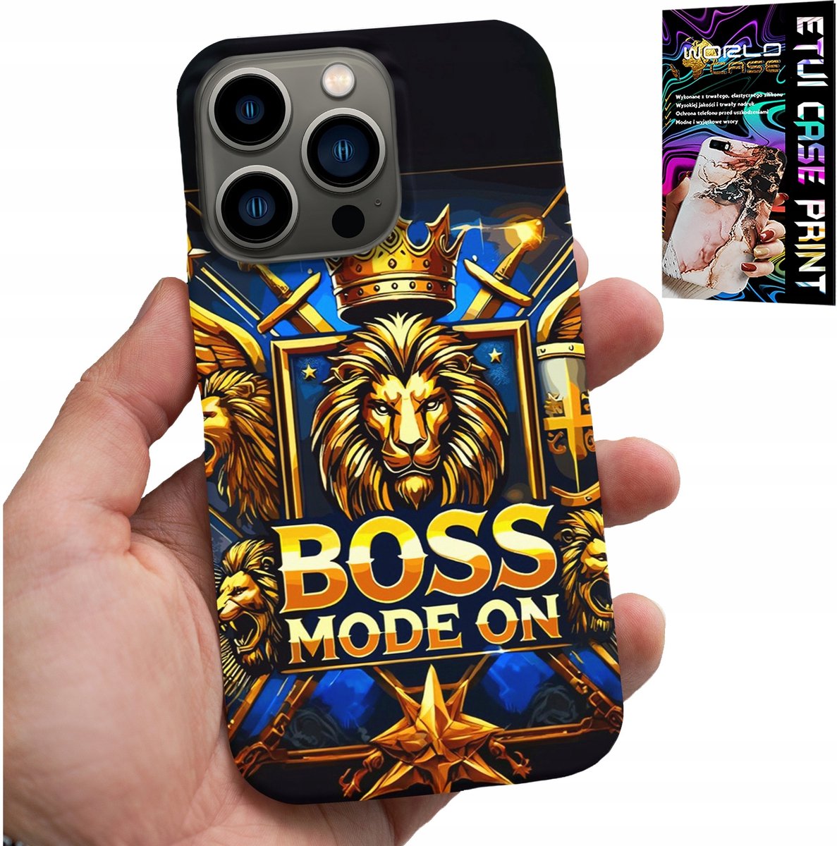 HOESJE VOOR IPHONE 14 PRO - BOSS LEEUW MET KROON OP DE WIJZERPLAAT + FOLIE