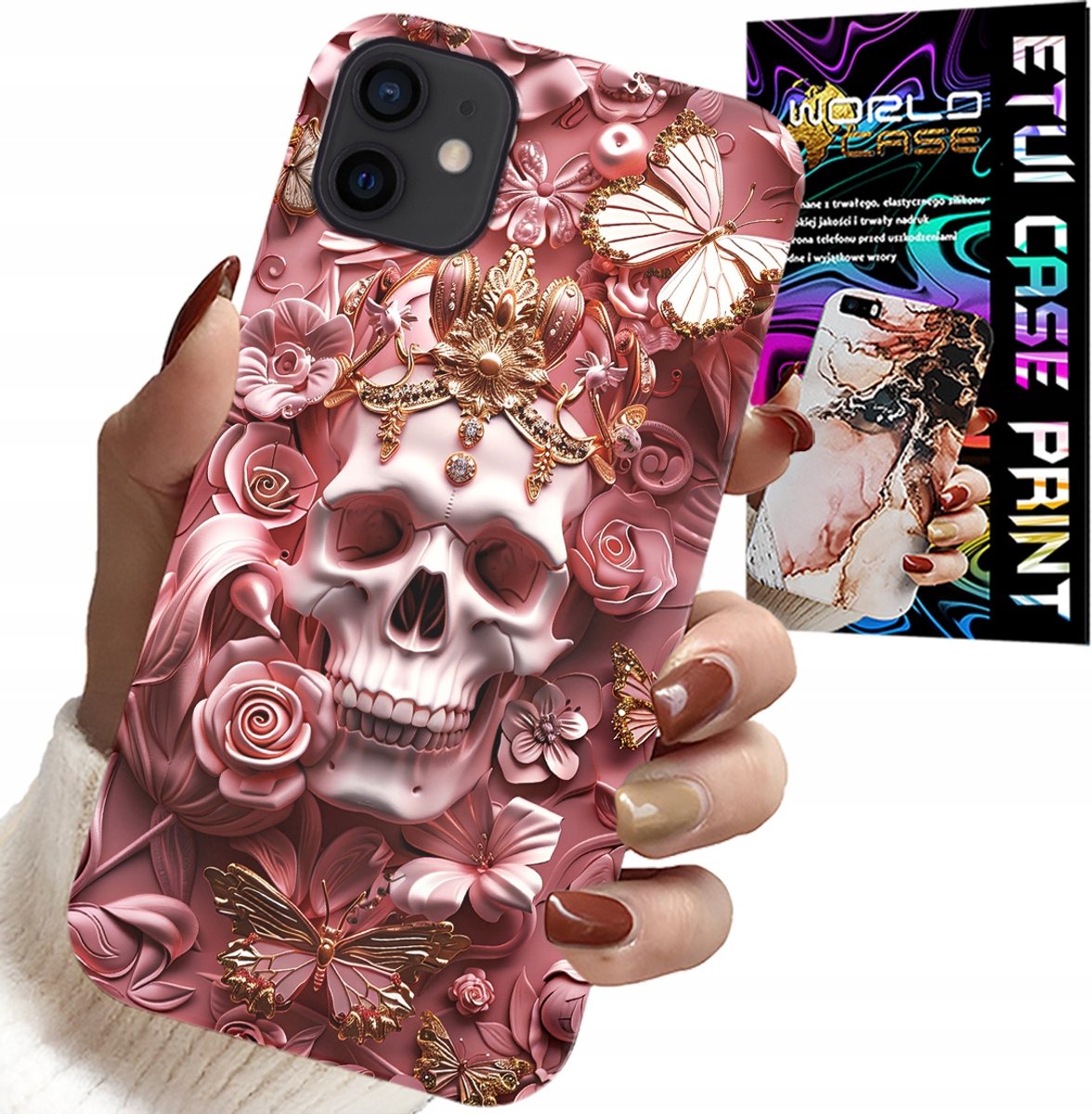 iPhone 12 Mini hoesje - Vrouwelijk, modieus patroon, schedel met rozen