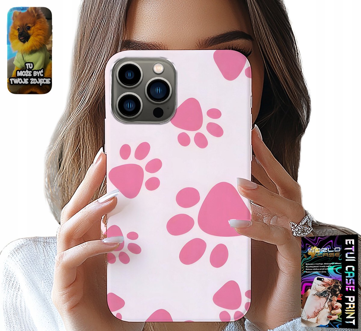 iPhone 13 Pro hoesje - Roze hondenpootjes, achterkant, hoesje
