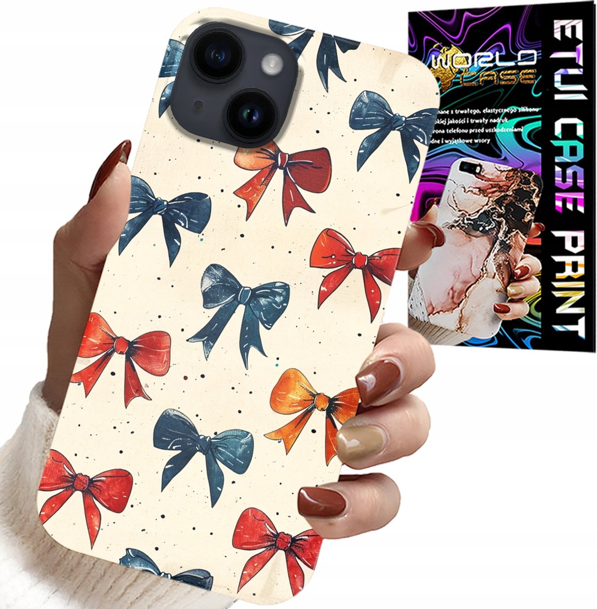 iPhone 14 Plus hoesje - Kleurrijke linten, trendy patronen