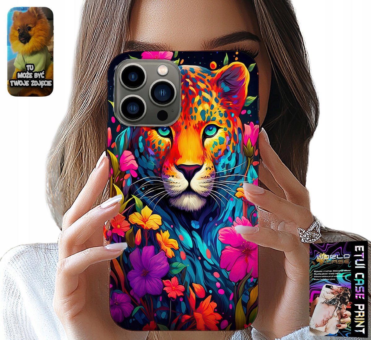 HOESJE VOOR IPHONE 13 PRO - BLOEMENPATROON TIJGER + FILM