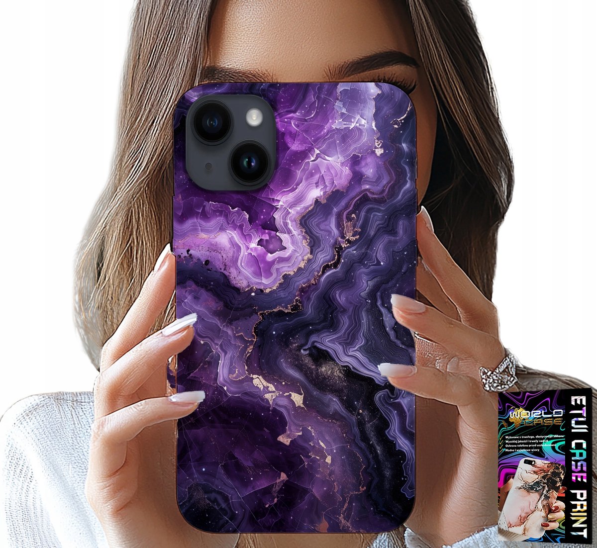 HOESJE VOOR IPHONE 14 PLUS - PAARS MARMER MODIEUS EN VROUWELIJK + GLAS