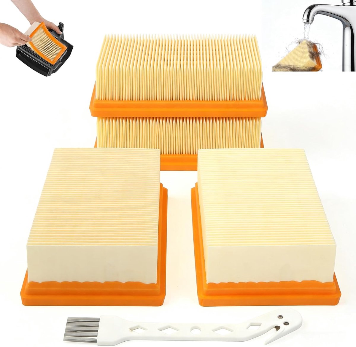 Stofzuigerfilters Set - Vouwfilters Plat - Vochtige Reiniging - Inclusief Borstel - 15.8 x 10.8 cm - Geel