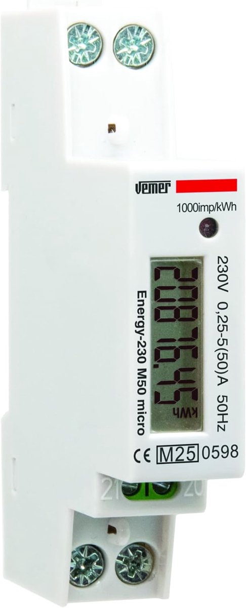 Energiemeter - Stroomverbruik Monitor - Nauwkeurig Verbruik Meten - MID Gecertificeerd - 50A 230V - Wit
