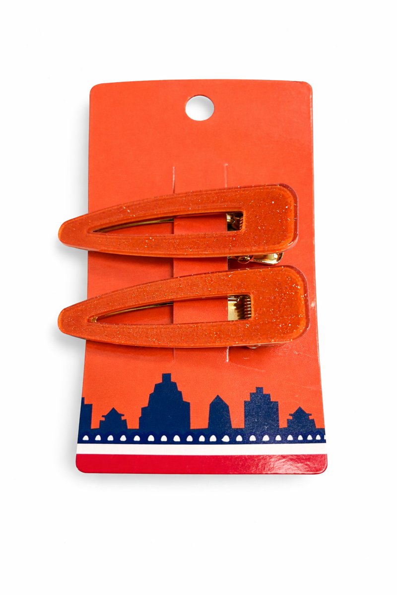 Nederland Haarclips Oranje – 2 Stuks – 7 cm – Glitter Haarspeldjes – Koningsdag / EK / WK Accessoire