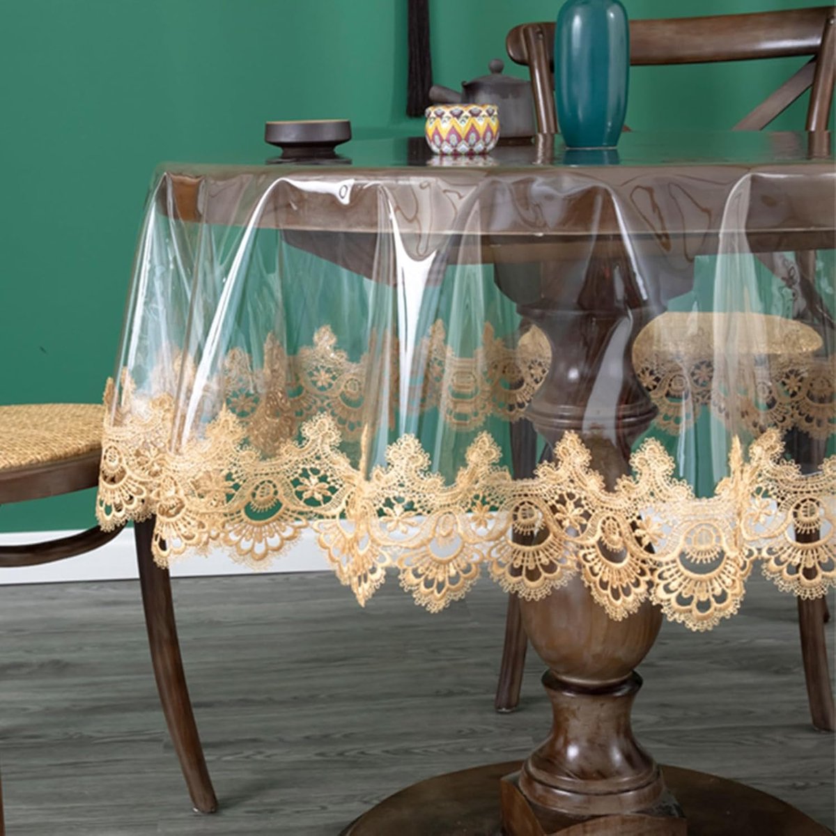 Rond Tafelkleed - Doorzichtig Tafelzeil - Eettafel Bescherming - Macramé Kanten Rand - 150 cm - Transparant