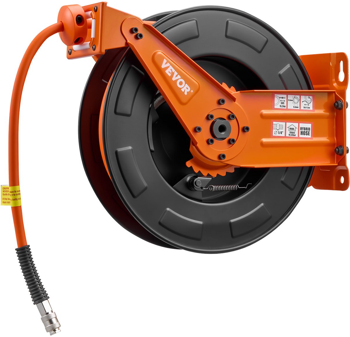 VEVOR Persluchtslanghaspel, Slangoproller voor 15 M X 9,5 mm Hybride Persluchtslang, 20 Bar, Automatische Slangoproller met 1,52 M Voedingskabel, Plafond-/Wandmontage, Dubbele Arm van Staal