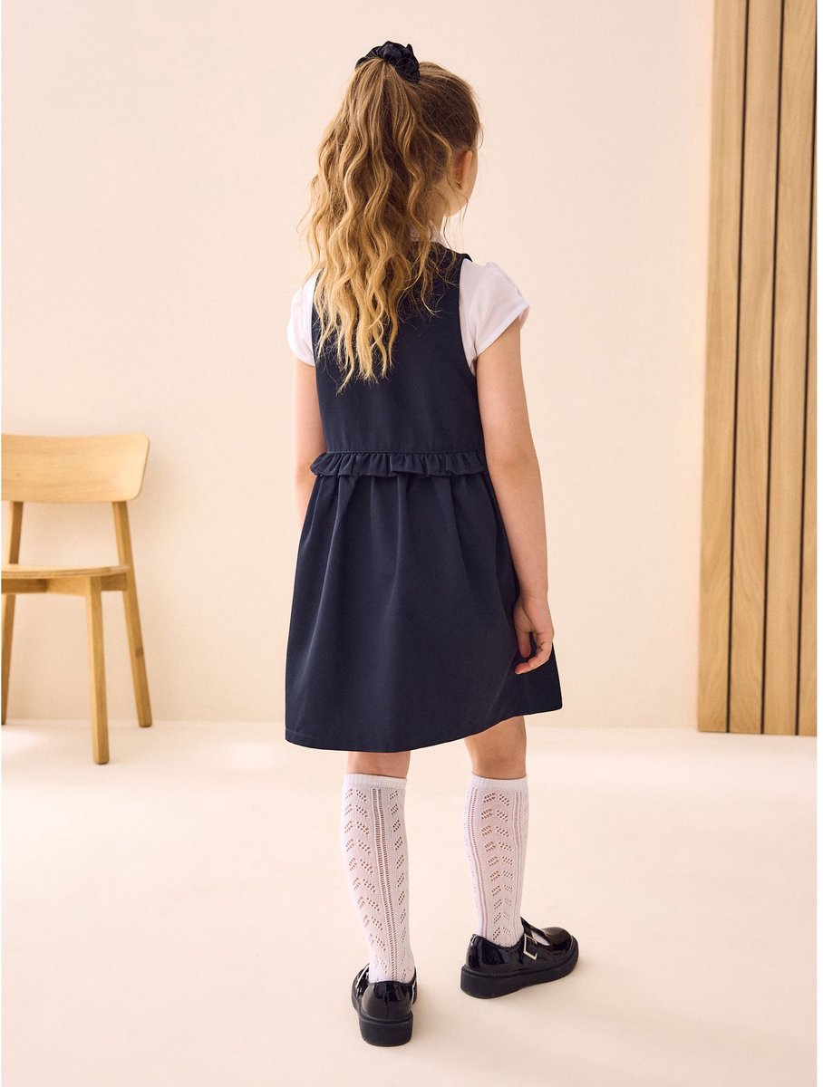 Next - Meisjes - Schooljurk met rits aan de voorkant, ruches in de taille - Blauw