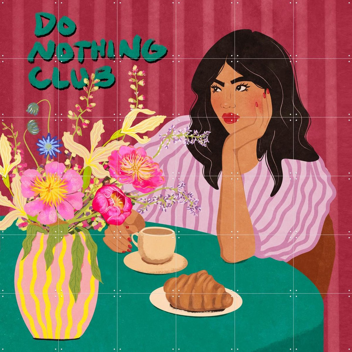 IXXI Do Nothing Club Raissa Oltmanns, Raissa Oltmanns - 120 x 120 cm - Gratis ophangtool - Grote wanddecoratie en posters - Retro, Illustraties
