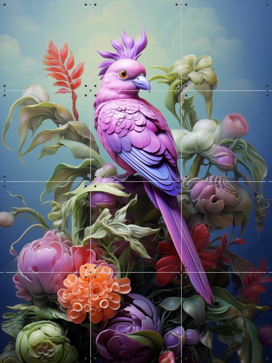 IXXI Purple Bird, OTTI - 60 x 80 cm - Gratis ophangtool - Grote wanddecoratie en posters - Speels, Modern, Digitale Kunst, Kleurrijk, Woonkamer, Gang