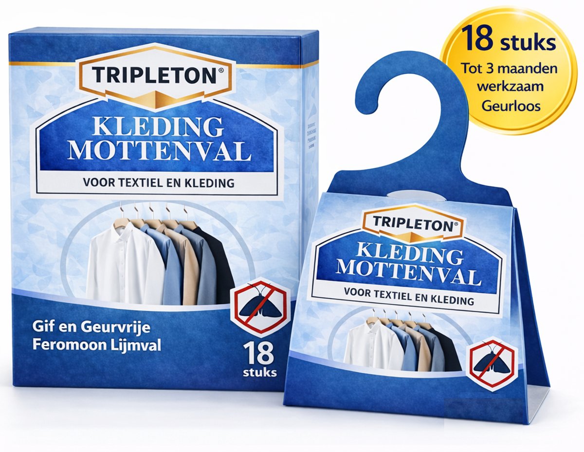 Tripleton® Mottenval Kledingmotten – 18 Stuks – Feromoon Mottenvallen – Mottenvanger Kledingkast en Textiel