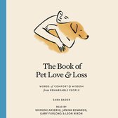 Boekomslag met de titel 'The Book of Pet Love & Loss'. Een illustratie van een persoon die een hond omhelst.