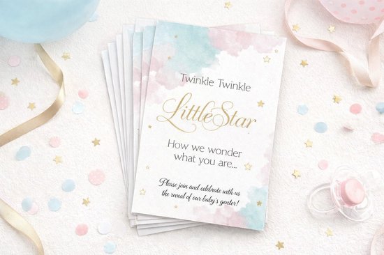 GR305 (8 stuks)Gender Reveal uitnodiging - Babyshower - Jongen of Meisje? - uitnodigingen - uitnodigingen met enveloppen - uitnodigingskaarten - Gender reveal - uitnodiging feest - Babyshower - Kaart met envelop - kaarten met enveloppen van NOR1701 — afbeelding 3