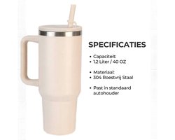 Premium RVS tumbler 1,2 liter met rietje