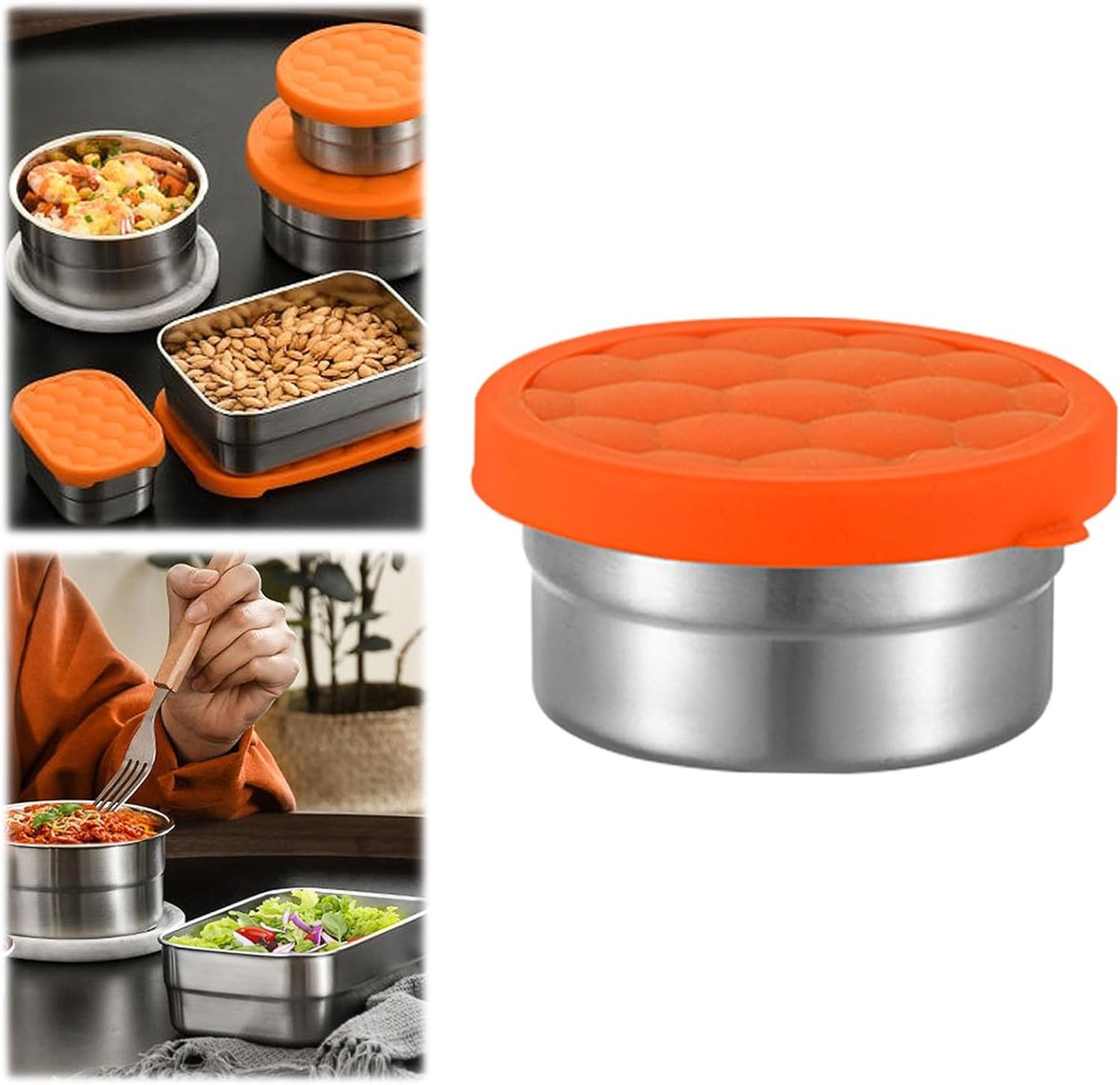 Roestvrijstalen Voedselcontainer - Metalen Opslagdoos - Maaltijd Voorbereiding - Vaatwasmachinebestendig - Klein 24oz - Oranje