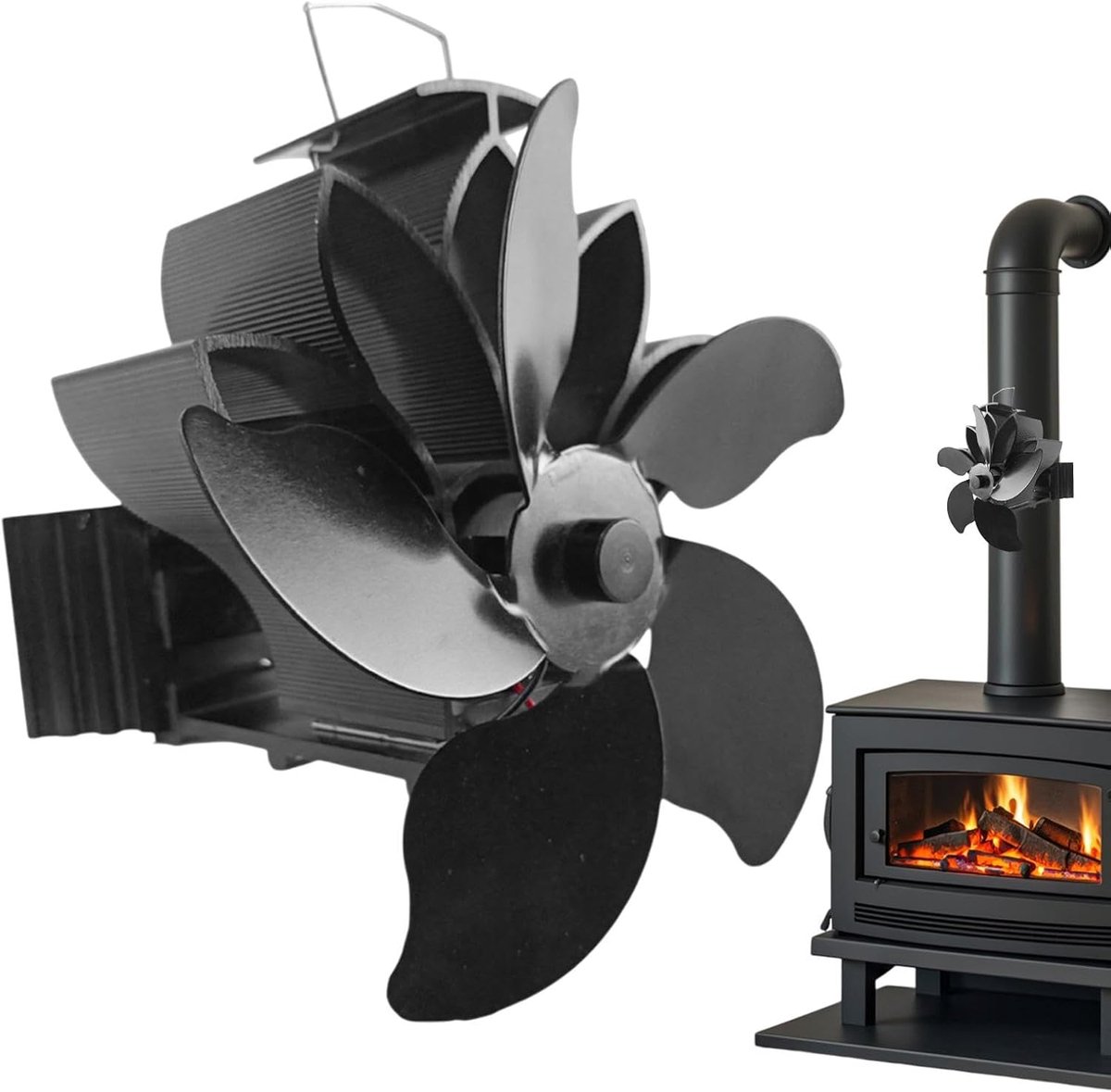 Warmte aangedreven ventilator - Kachel ventilator - Warmte circulatie - Stil en efficiënt - 156 x 130 x 116 mm
