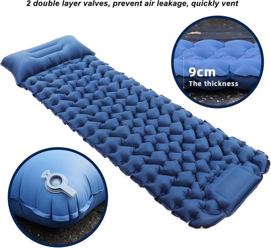 Dubbele Kampeermat - Slaapmat Outdoor - Kamperen en Hiken - Ingebouwde Voetpomp - 874g - Marineblauw van Merkloos — afbeelding 4