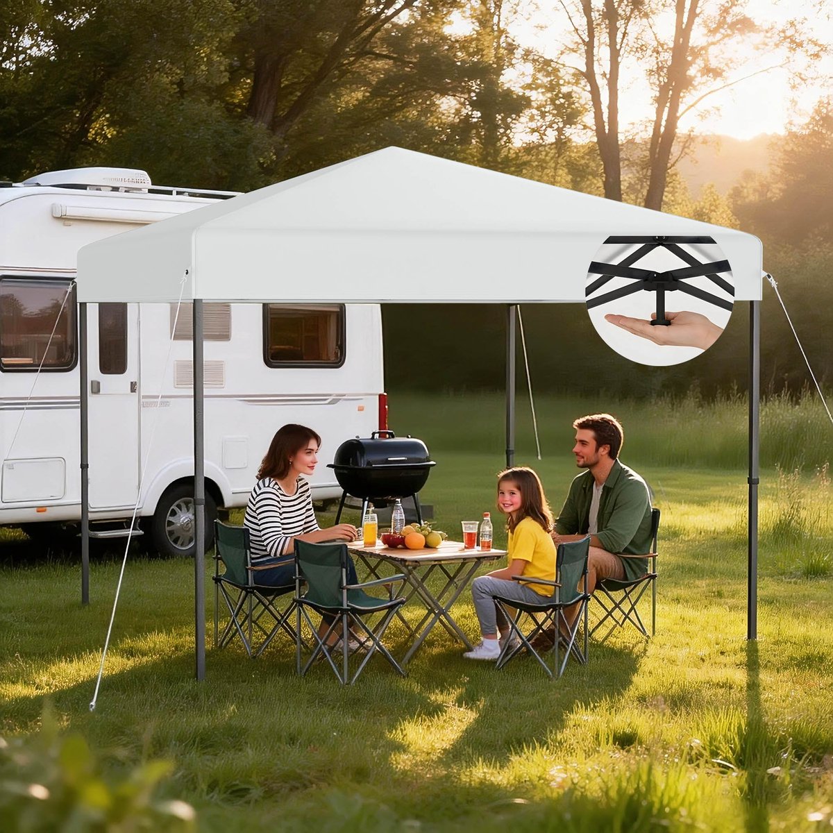 Aufun pop-up partytent – 3 x 3 m – wit – zonder vierzijdige rand – hoogte verstelbaar 240-260 cm – opvouwbaar – stalen frame – voor tuin, camping, feest, bruiloft
