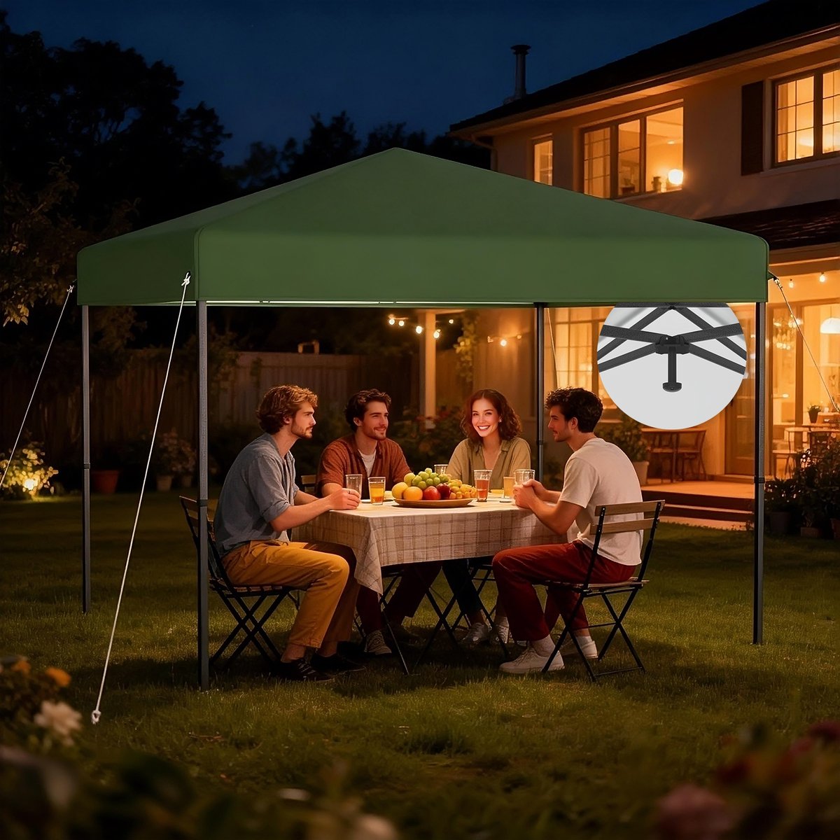 Aufun Pop-Up Partytent - 3 X 3 M - Groen - Stof Zonder Vierzijdige Rand - Hoogte Verstelbaar Van 240 Tot 260 cm - Opvouwbaar - Stalen Frame - Voor Tuin, Camping, Feest, Bruiloft, Binnenplaats