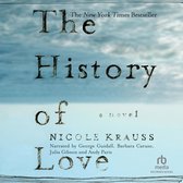 Boekomslag van The History of Love door Nicole Krauss, met tekst tegen een blauwe lucht en zee achtergrond.