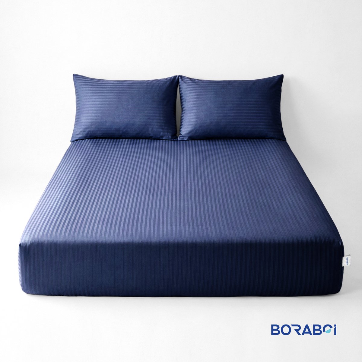 Boraboi® Luxe 3-delige Hoes Laken Set Katoen ,Satijnlook,Gestreept,İndigo 120 x 200 cm