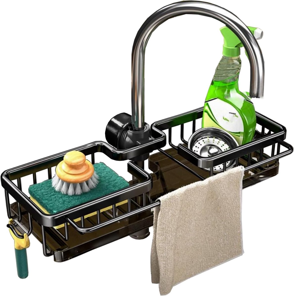 Kraan Opbergrek - Spoelbak Organizer - Keuken Badkamer - Afneembare Lekbak - 13 x 26 cm - Zwart