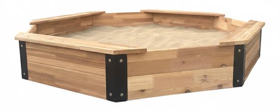 Houten zandbak, achthoekig, bruin met antraciet, met zitranden.