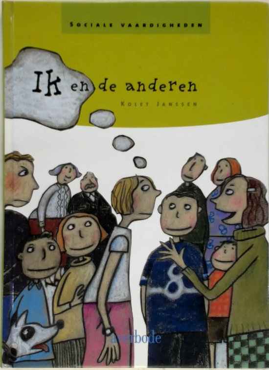 Boek 'Ik en de anderen' met illustratie van een groep diverse personen en een hond.