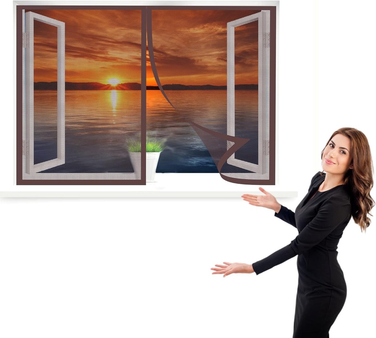 Magnetisch Horraam - Insecten Scherm - Ramen Afschermen - Eenvoudige Montage - 145 x 175 cm - Bruin