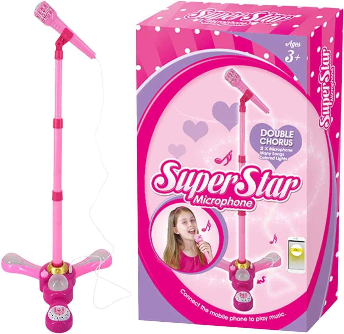 Kindermicrofoon met Standaard - Karaoke Microfoon - Zingen en Optreden - Verstelbare Hoogte - 80-110 cm - Roze