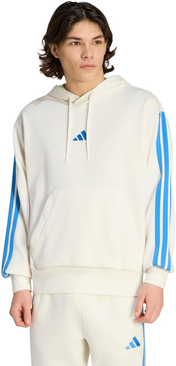 adidas Sweater Heren Essentials 3-Stripes French Terry Hoodie Crème Creme