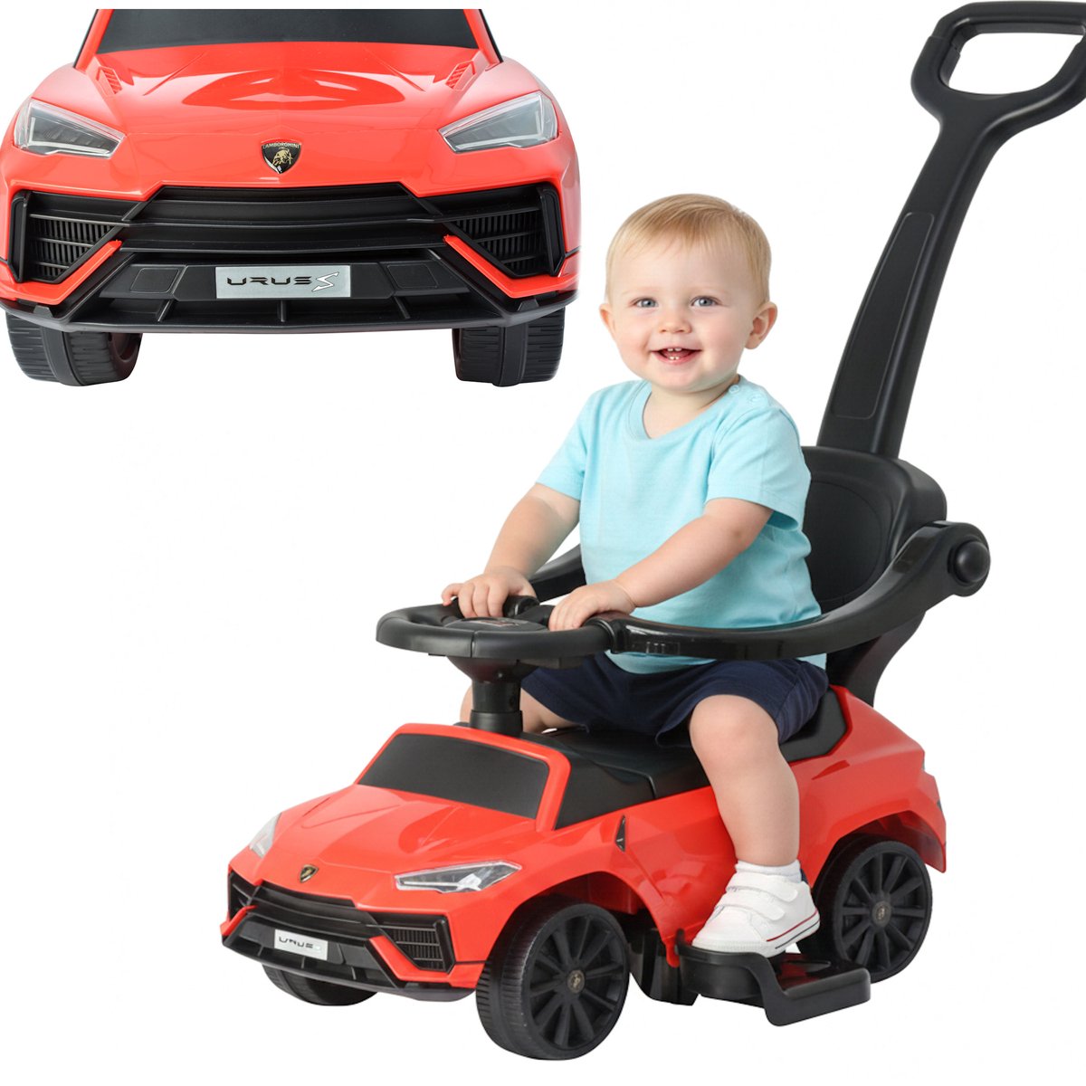 COIL Loopauto Lamborghini URUS – 3-in-1 Kinder Loopauto met Duwstang - Baby Loopwagen met Stuur - vanaf 1 jaar - Rood