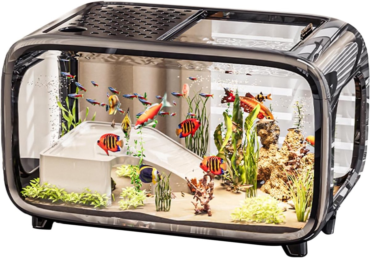 Aquarium Starter Kit - Kleine Vis Tank - Desktop Landschap - Klimframe Inclusief - 40x22x25 cm - Transparant