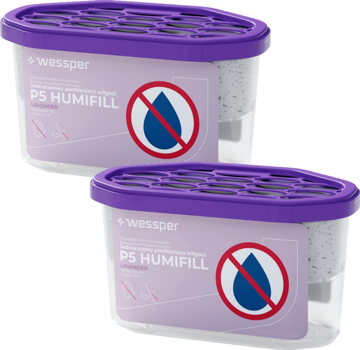 Wessper 600 ml wegwerp vochtvreter met lavendel geur - vochtopnemer - 2 stuks