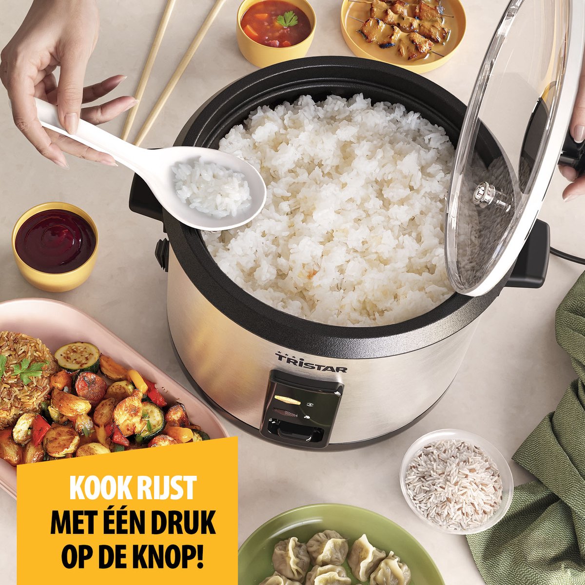 Tristar Rijstkoker 1.5L - RK-6147 - 8 personen - Droogkook beveiliging - Warmhoudfunctie - Uitneembare binnenpan thumbnail 2
