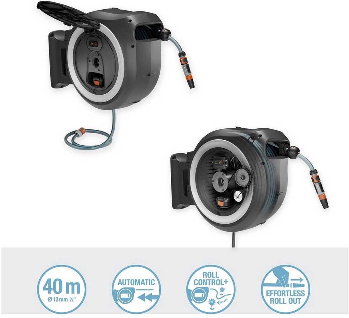 Gardena PowerRoll XL Dévidoir sur batterie Set - Gris-blanc - 40 m