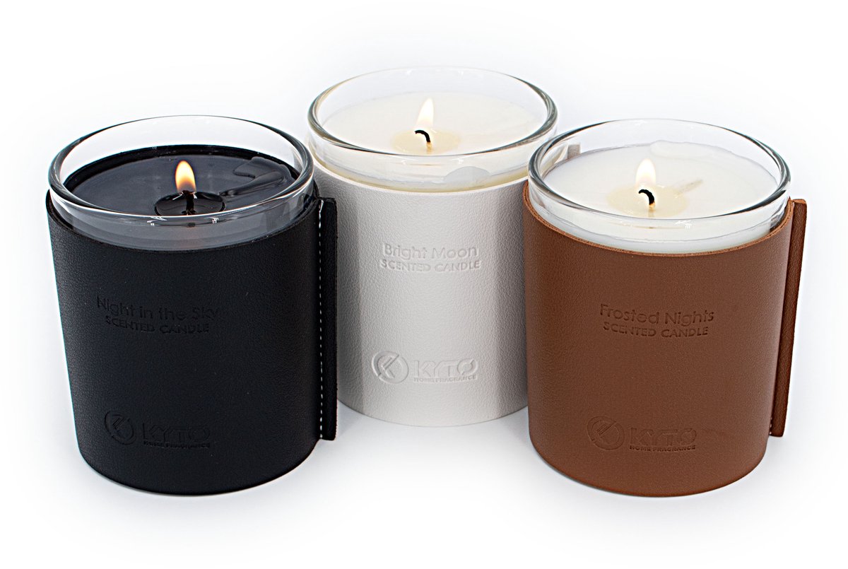Kyto Sense - Geurkaarsen Leather Collection - 3 verschillende geuren - Moederdag cadeau - 40 branduren per geurkaars