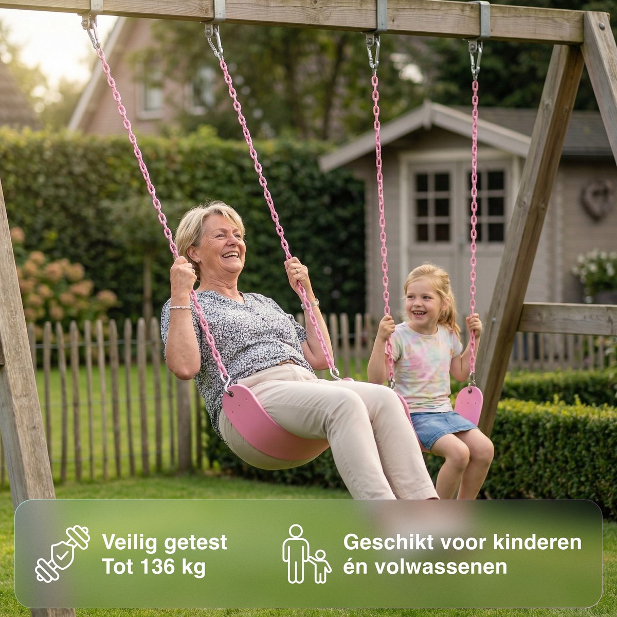 JAXY Schommelzitje - Kinderschommel Buiten - Tot 136 KG - Buitenspeelgoed Jongens, Meisjes & Peuter - Roze — afbeelding 3
