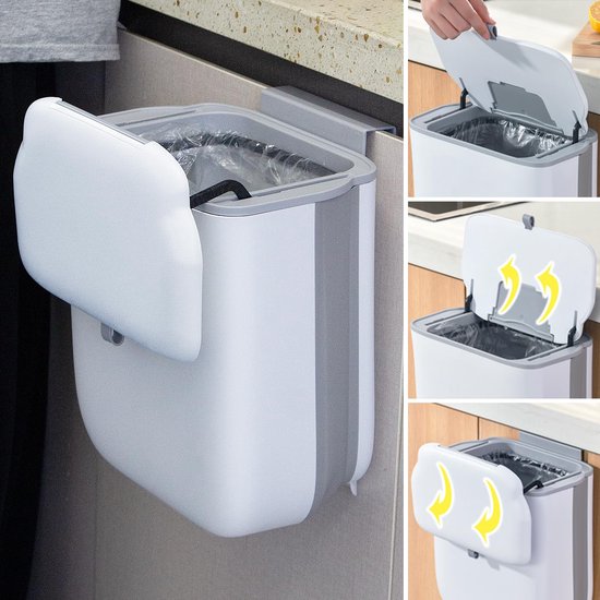 GOODEVN Poubelle 12L - Suspendue ou Posée - Bac à Déchets Compostables avec Couvercle Bien Fermant - Aucune Odeur & Mouches des Fruits - Adaptée au Tri des Déchets - Blanc