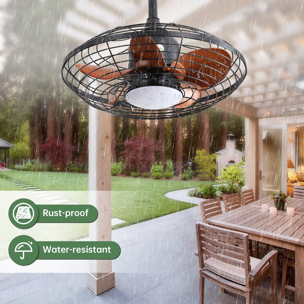 LED-verlichting - Plafondlamp met ventilator en licht - 51 cm plafondventilator met licht - Timerfunctie - 18W LED-lamp - 5 ABS-ventilatorbladen - DC-motor en ophanghaak - Geschikt voor buiten, terrassen en pergola's