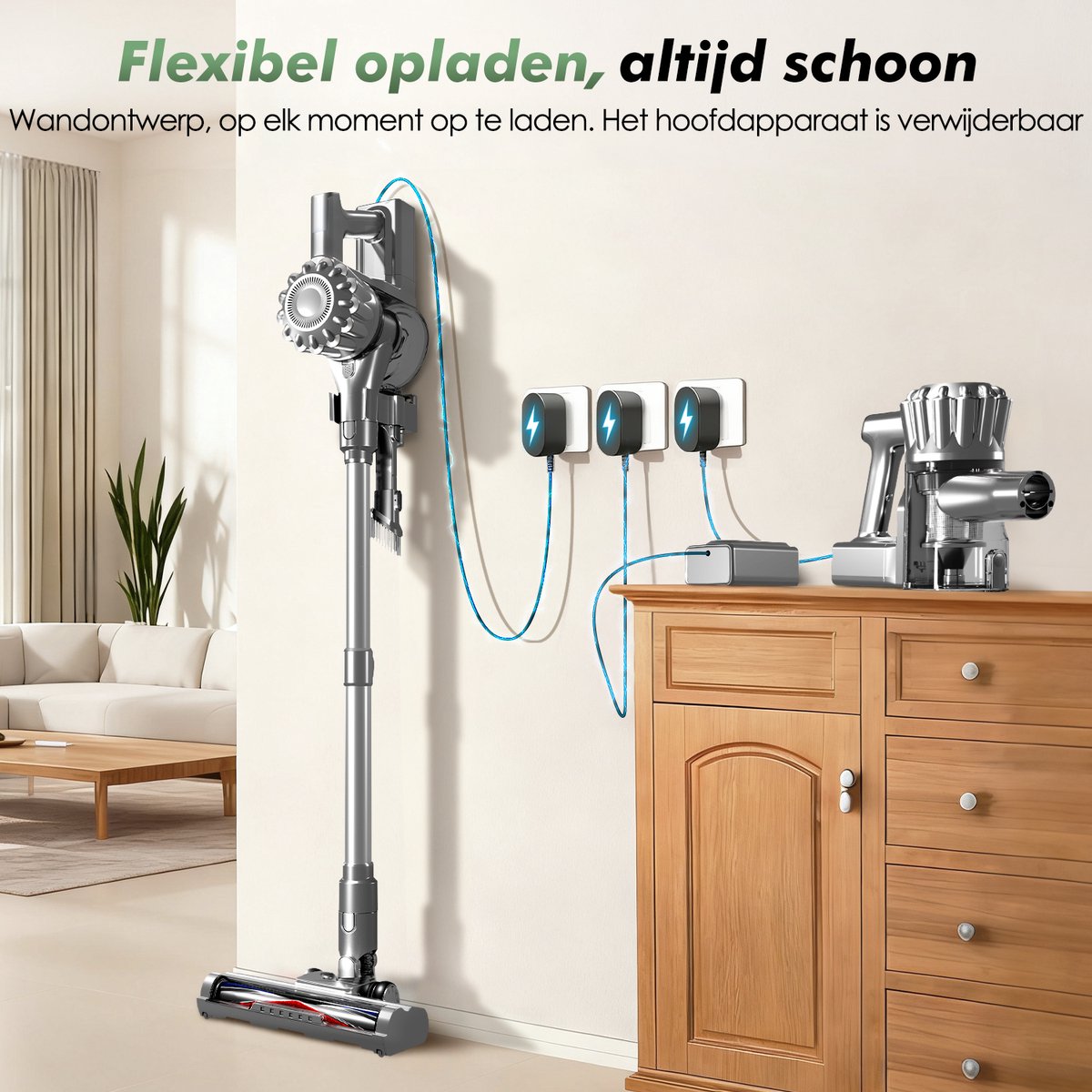 Fukstern Steelstofzuiger Draadloos - 38KPa krachtige zuigkracht - Tot 60 Min Accuduur - 4-voudig HEPA-Filtersysteem - 1,6L Stofreservoir - Anti-Klit Vloerborstel draadloze steelstofzuiger - zilverkleurig – foto 8