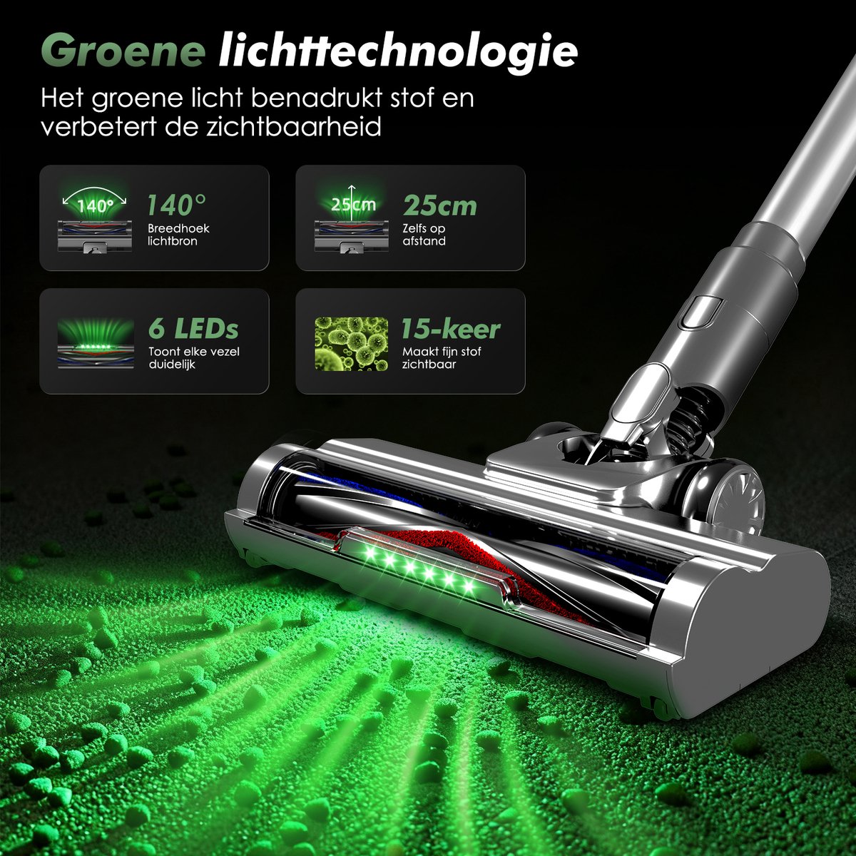 Fukstern Steelstofzuiger Draadloos - 38KPa krachtige zuigkracht - Tot 60 Min Accuduur - 4-voudig HEPA-Filtersysteem - 1,6L Stofreservoir - Anti-Klit Vloerborstel draadloze steelstofzuiger - zilverkleurig – foto 5