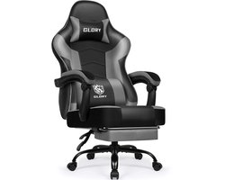 Hiaonyx Gaming Stoel - 170° Verstelbare Rugleuning - Inklapbare Voetsteun - racerstijl - Geïntegreerde Armleuningen - Maximale Belastbaarheid 150kg - Grijs
