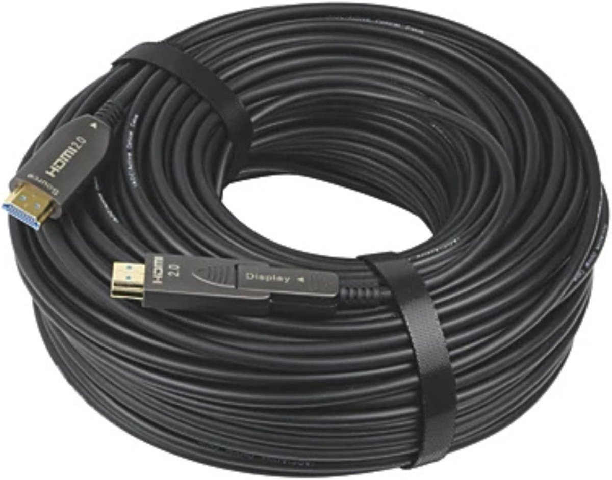 Glasvezel HDMI Kabel - Actieve Optische Kabel - Lange Afstand Installatie - Signaalverlies Vrij - 50 Meter Lengte - Zwart