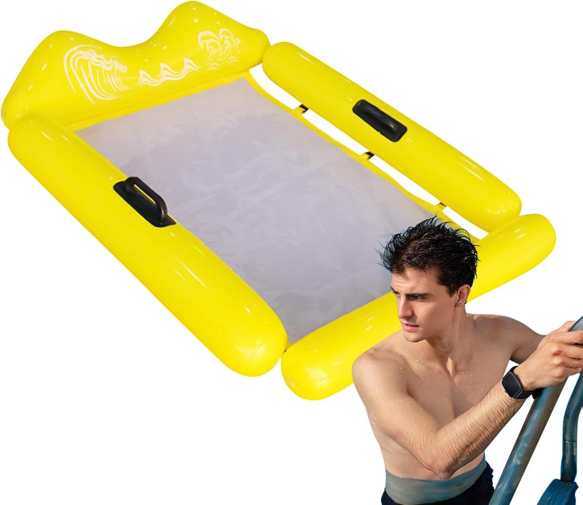 Zwembadhangmat - Waterhangmat Drijfmatter - Ontspannen in water - Versterkte naden - 78 x 110 cm - Geel
